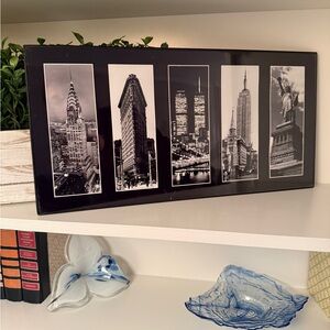 NYC Skyline Wall Frame Black & White-Twin Towers, Empire State Statue of Liberty